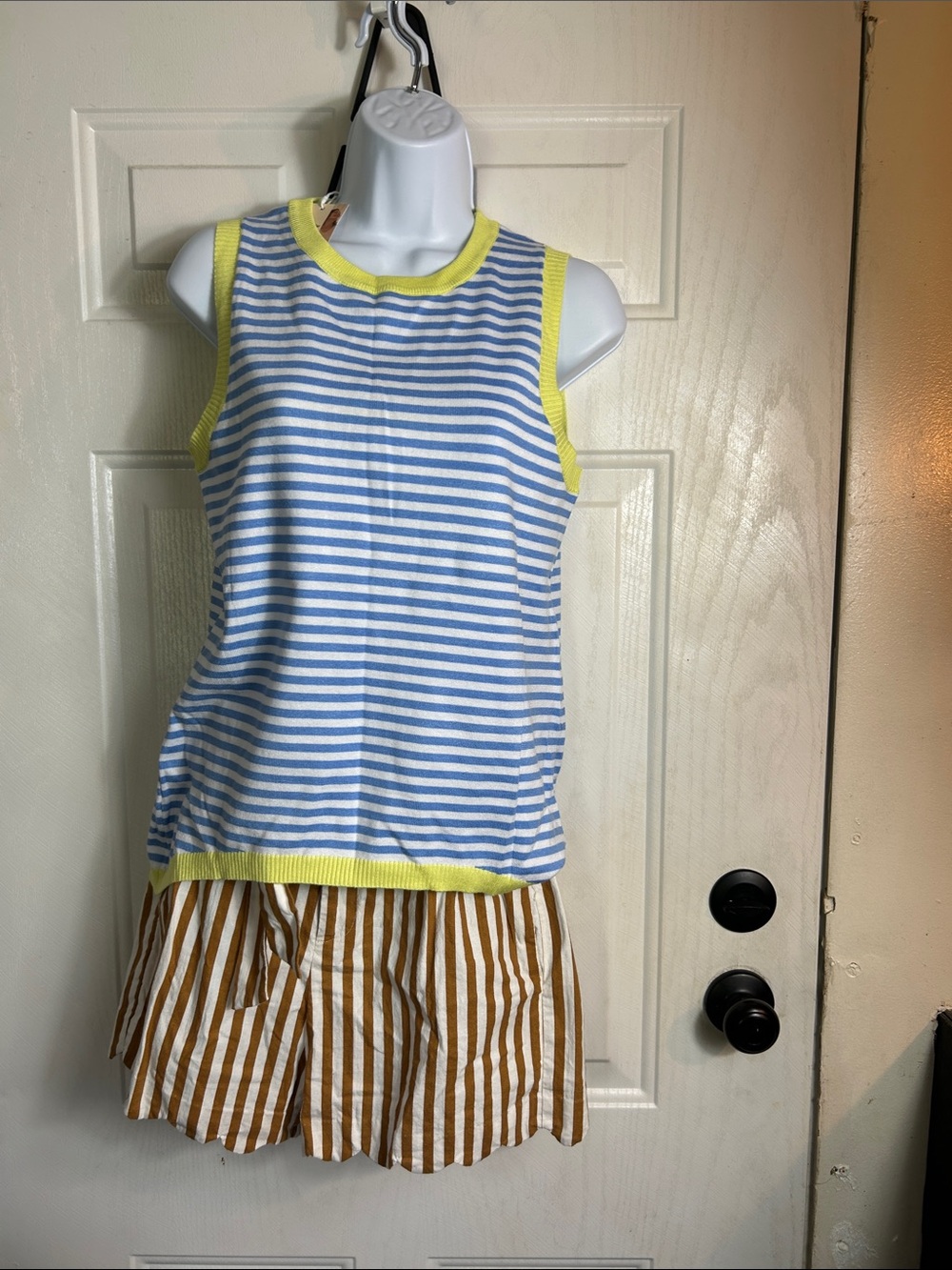 Striped Sleeveless Knit Top in Blue & Yellow